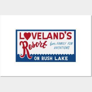 Lovelands Resort Crosslake, MN Blue Sign Logo Posters and Art